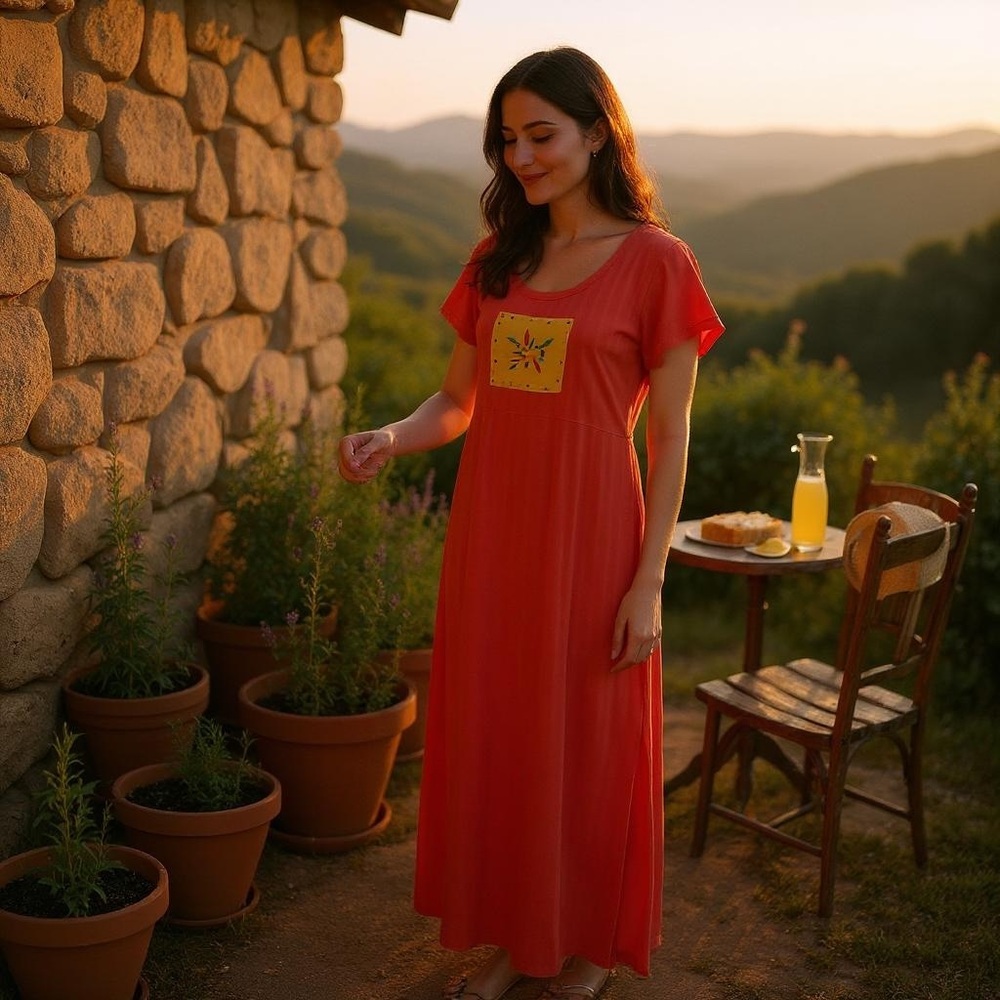 Down Under Coral Maxi Dress with appliqué